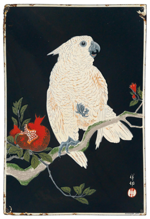 Thé de Chine, 1912. Enamel sign, based on a design by Ohara Shoson, a japanese painter and wood cut 