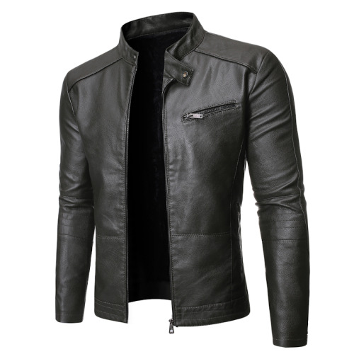Men Leather Jacket Lapel Versatile Personality Slimming Coat
