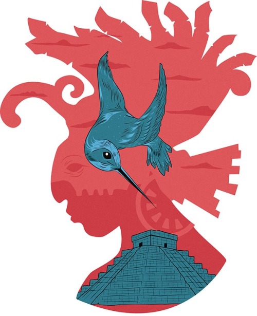 neomexicanismos: Huitzilopochtli, colibrí del sur y guía de la peregrinación mexica. El sufijo opochtli, al final de su nombre, refiere al alter ego, el “otro yo” que en la mitología era conocido como nahual. El colibrí era su nahual 💚  Artista:
