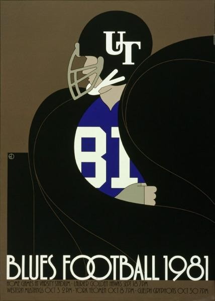 Theo Dimson, artwork for Blues football 1981. Home games at Varsity Stadium. Canada. Via Museum f&uu