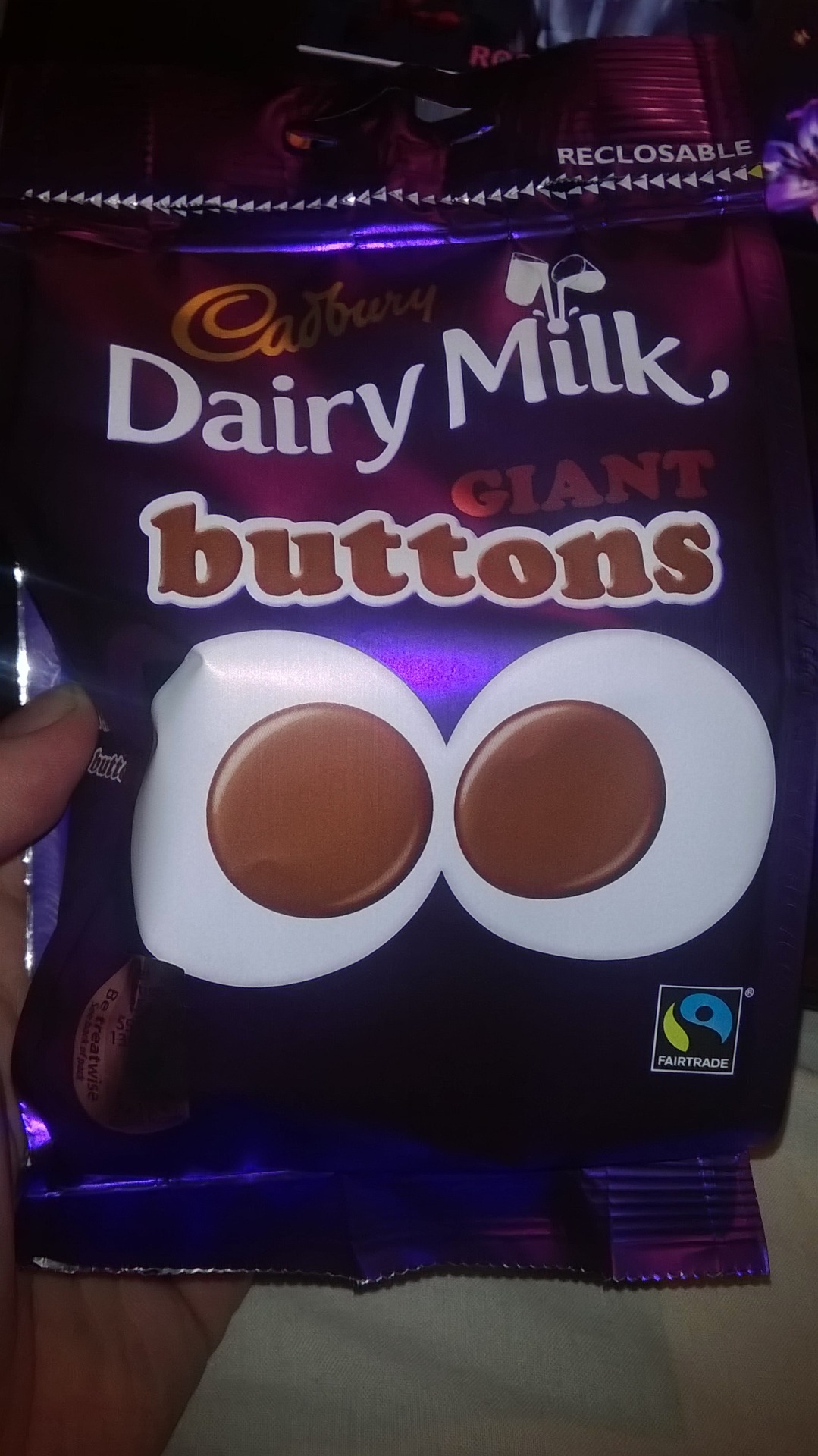 iprefermactavish:  Chocolate buttons anyone? 🍫😋  It says reclosable but I don&rsquo;t