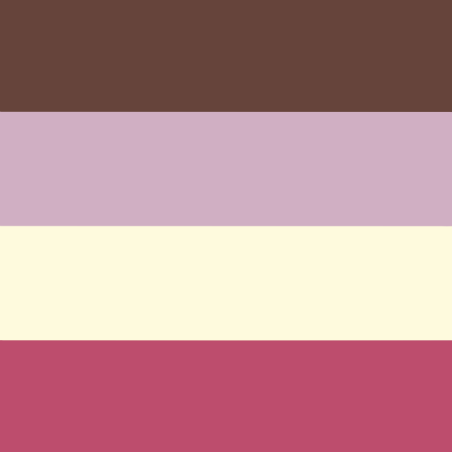 ID: A femme ace flag with 4 stripes that are, from top to bottom, brown, grayish-purple, off-white, and dark pink. end ID