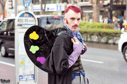 French stylist Aymeric Bergada Du Cadet on the street in Harajuku with a Yazbukey watercolor palette