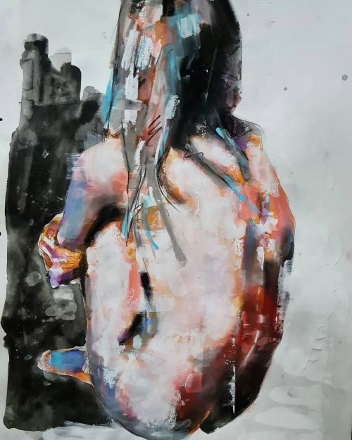 Back study in mixed media on paper. 56x38cm sold #fineart #visualart #mixedmedia #watercolourpaintin