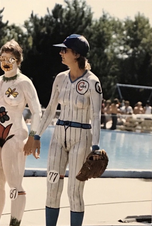 Darlene decided to keep the spirit alive post-season with her Halloween costume. Body painting, 1980