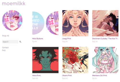 moemilkk:I’ve restocked and updated my shop! More prints and buttons are now available!