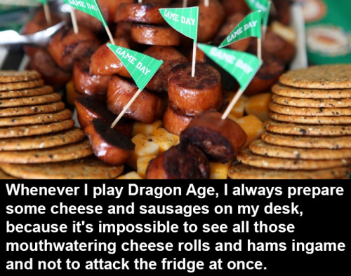 dragonageconfessions:CONFESSION:             Whenever I play Dragon Age, I always prepare some chee