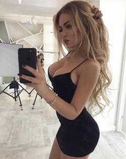Sexy selfie in tight black dress