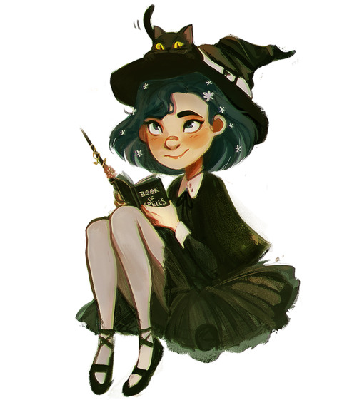 arcanabreak:A wittle witch and her smol black cat for Sketch_Dailies My Twitter