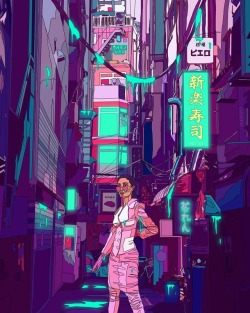 flowartstation:  Cyberpunk Illustrations by   Mad Dog Jones    His work is  part collage, part illustration, and 100 percent designed for social  media. The Toronto-based artist creates vivid imagery with bright colors  and fine linework, combining hectic