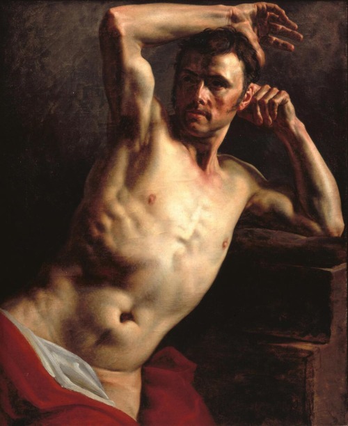 Male nude half-length.Date unknown.Oil on Canvas.99 x 81 cm.Private collection.Art by Théodore Géric