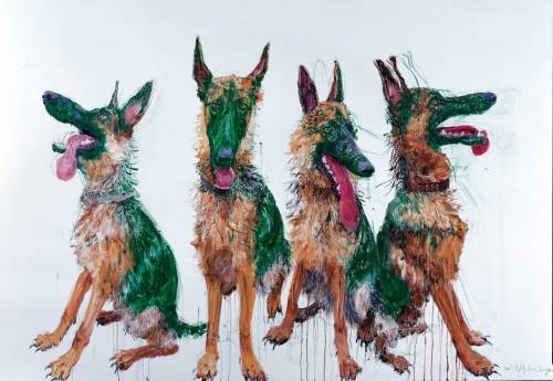 cross-connect:  ZHOU Chunya is a painter best known for his series of Green Dog paintings, born in 1955 in Chongqing, China and graduated from the Sichuan Academy of Fine Art in 1982. After obtaining his masters degree from the Kassel Academy of Fine
