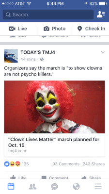 the-catholic-geek:  I feel like 2016 can’t get any weirder but I’ll probably be proven wrong in a month   tbh tho wouldn’t it be easier if clowns just didn’t wear clown stuff when they’re not idk&hellip; “clowning”?