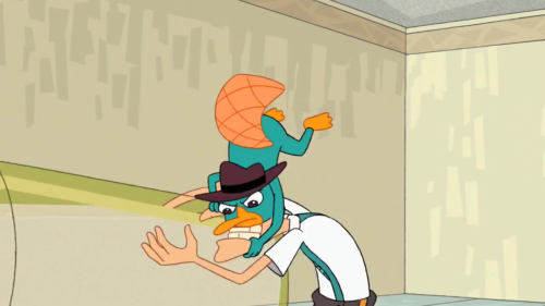 Something always bugged me about this scene. A few frames before this, Perry had just escaped Doofenshmirtz’s trap, which left him like this…Given that Perry jumped down onto Doof a few seconds after the underwear scene, he would not have had