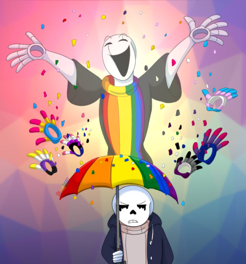 Be Brave, Be Proud, Be True to Yourself. Happy Pride Month!!!Asterisk and Gaster celebrating pride m