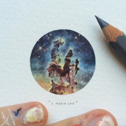 thenshecriedwolf:  jedavu:  Miniature Watercolor Paintings of Space by Lorraine Loots  Holy shit