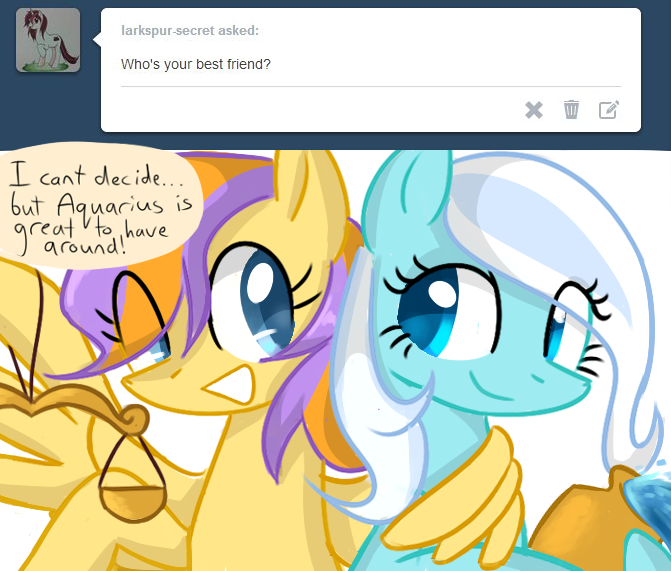 asklibrapony:  “Who’s your best friend?” - larkspur-secret  She’s a very
