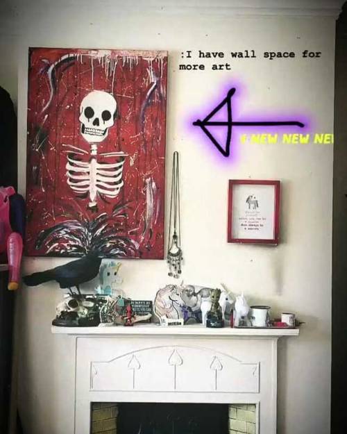 Some art work up on the wall of a recent buyer.@oppofficial. . . . #art #arty #painting #skull #