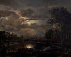 scribe4haxan:  Moonlit Landscape with Bridge (c. 1648/1650 - Cropped) ~ Aert van der Neer