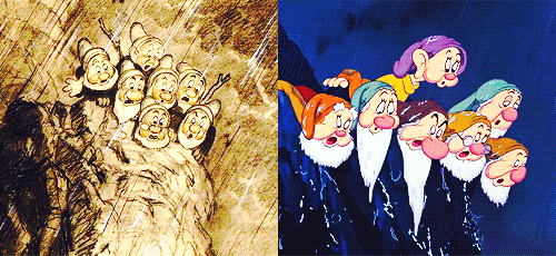 mickeyandcompany:Snow White and the Seven Dwarfs (1937) | storyboards and final film