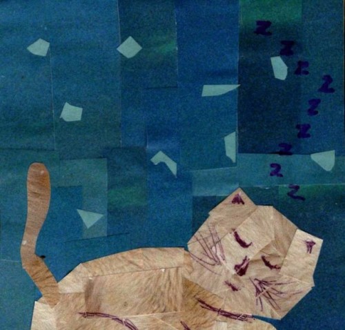 writersarea:collagesofcollege:A sleeping kitty to go with my sticky note collect!Redbubble@mostlycat