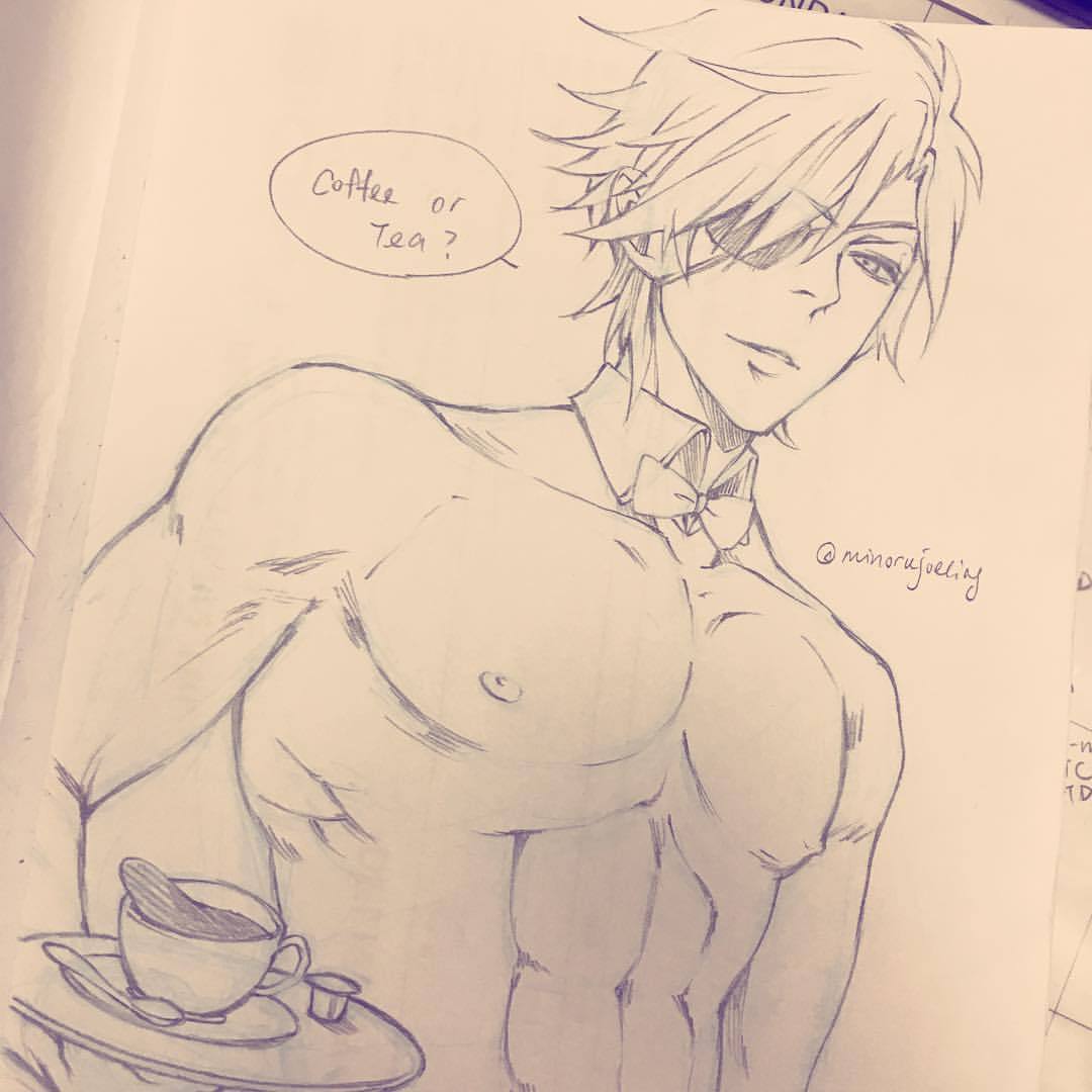 minoru-chan:  Aruji sama , coffee or tea? #刀剣乱舞 #fanart #sketch #drawing
