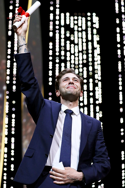 mcavoys:Xavier Dolan reacts on stage after being awarded with the Grand Prix for the film ‘It’s Only