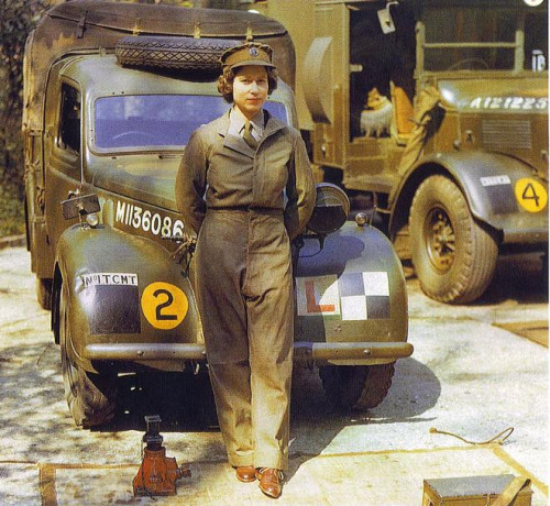 A photo of Queen Elizabeth from World War Two when she served in the Auxiliary Territorial Service d