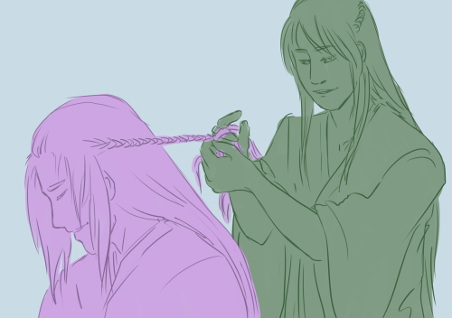 sangchengber day 21: hair braiding! i wanted to try a simple color-coded style for once :’)