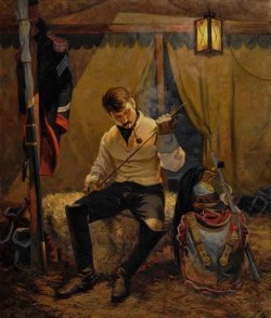 black-brunswickers:  A quiet portrait of a Napoleonic cuirassier. I love how warm and relaxed this painting is, as if he is just settling down for the night, the day after the battle, or perhaps it is the calm before the storm. Anonymous. (x) 