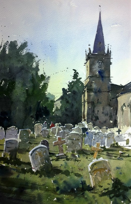 Tim Wilmot (British, Based Bristol, England) - St Bartholomews Church, Corsham, Paintings: Watercolor