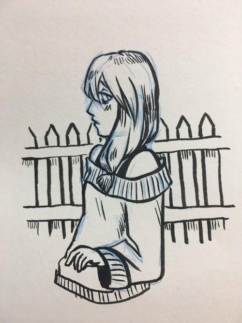 inktober day 2: a cozy sweater for a mysterious girl.