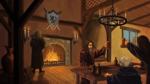 The Tavern is not crowded, it being the middle of the day, but the hearth is strong and warm.