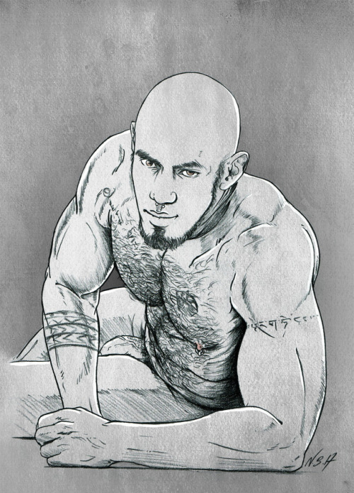 baddognobiscuit:  Portrait of the porn model, Louis Ricaute by myself