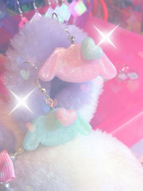 fabulous earrings fluffy bunnies pastel fairy kei $6.77   Use the code CHINAPASTELS to get 10% off i