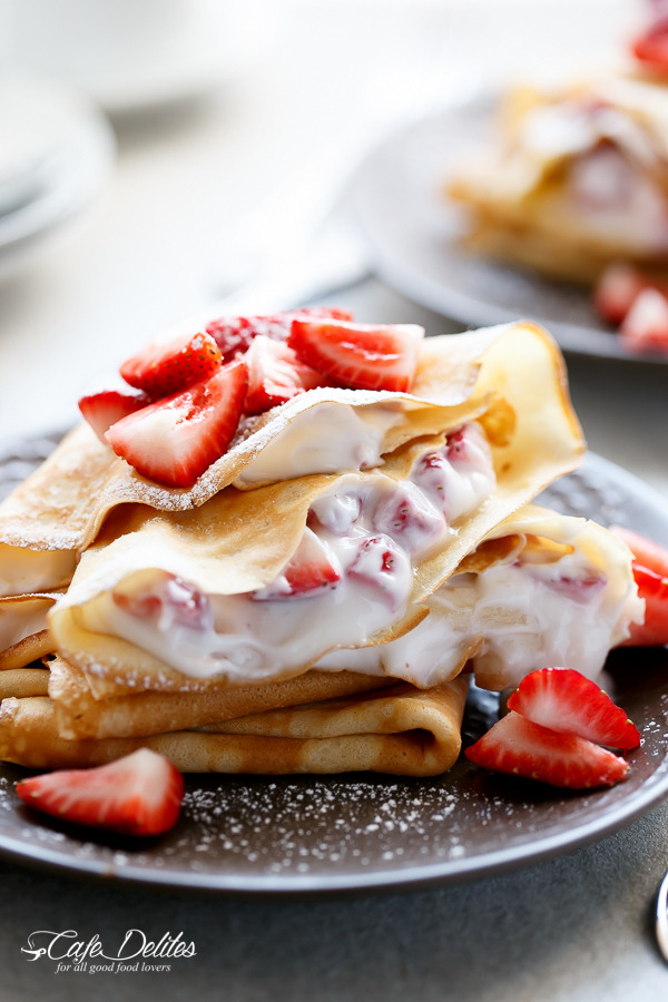 sweetoothgirl:  Strawberries and Cream Crepes with Orange Liqueur
