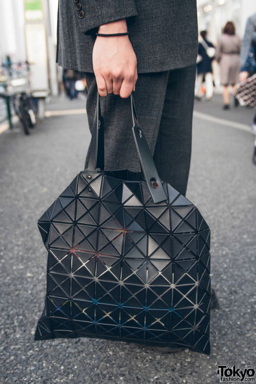 20-year-old Sano on the street in Harajuku wearing a Paul Smith suit with a Tigran Avetisyan shirt, 