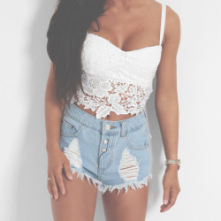 Lace TopRipped Shorts