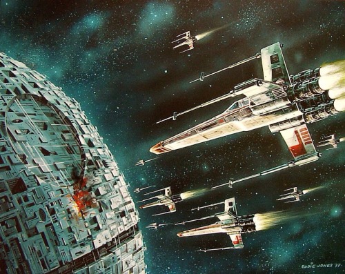 70sscifiart:  Eddie Jones, “First Assault on the Death Star,”