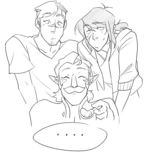 ftlosd:  An older Shiro and Keith having adopted a stray Galran child.Had this idea and couldn’t pass it up. XD