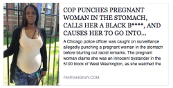 sourcedumal:  rudegyalchina:  seemeflow:  A Chicago police officer was caught on surveillance allegedly punching a pregnant woman in the stomach before blurting out racist remarks. The pregnant woman claims she was an innocent bystander in the 5100 block