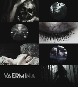 oceanwitch:           VAERMINA           The Daedric Prince whose sphere is the realm of dreams and nightmares, and from whose realm issues forth evil omens. Some have also claimed her sphere ties somehow to torture. Vaermina is depicted