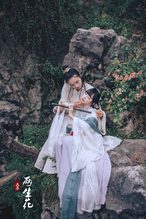 changan-moon: Artistic conception photography: 两生花, twin flowers. Traditional Chinese hanfu. Photo b
