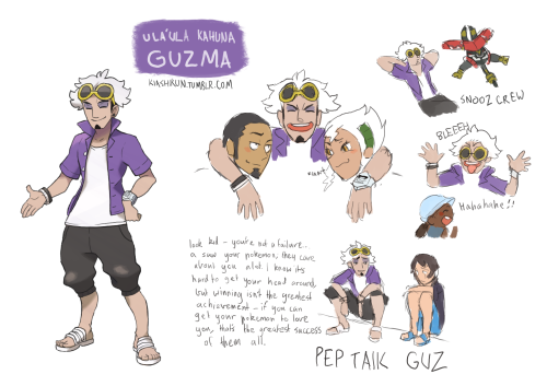 kiashikun:  A future Guzma after getting help and training becoming kahuna of Ula’ula after Nanu retires! I talked about this idea more over here, and thinking about it I think it was definitely inspired by the grown up sun and moon kids that @dc9spot
