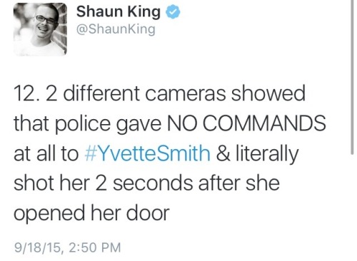 chokesngags:  urbanamericanbarrister:  honey-dripped:  mariexvx:  alwaysbewoke:  krxs10:  Texas Police Caught in Enormous Lie About Their Murder of Unarmed Mother Yvette Smith On February 16, 2014, Yvette Smith, a 47-year-old mother beloved by her family