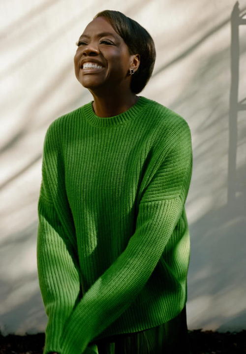 accras: Viola wears a Michael Kors Collection sweater and slipdress in W Magazine.