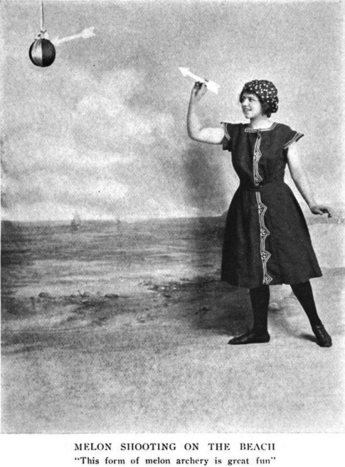 danskjavlarna: Melon shooting on the beach.  From Social Entertainments by Lillian Pascal Day, 1914.