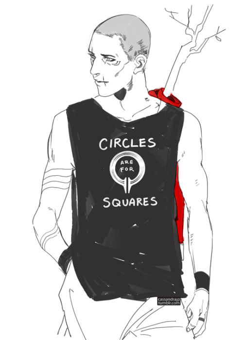 cassandrajp:CIRCLES are for SQUARESin which my inquisitor Marco models crappy logo tshirts I wish we