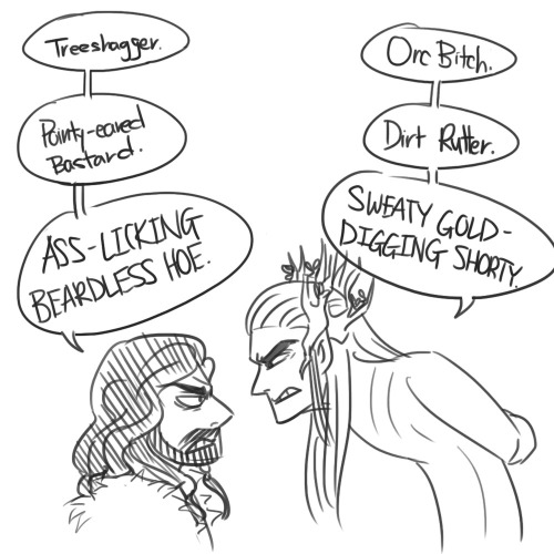 leviathancityscape: scaggles:Another way the Dwarves vs. Elves confrontation could have gone. Thorin