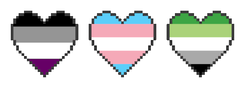 lgbtq-unity:Asexual, transgender, aromantic pixel hearts for anon